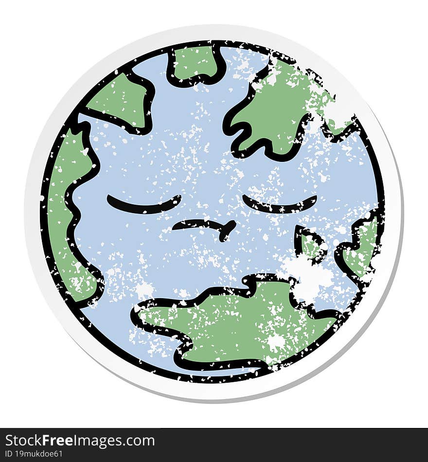 distressed sticker of a cute cartoon planet earth