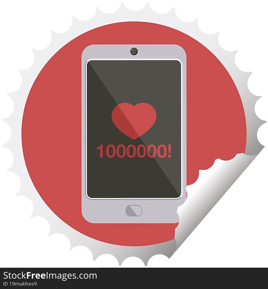 mobile phone showing 1000000 likes graphic vector illustration round sticker stamp. mobile phone showing 1000000 likes graphic vector illustration round sticker stamp