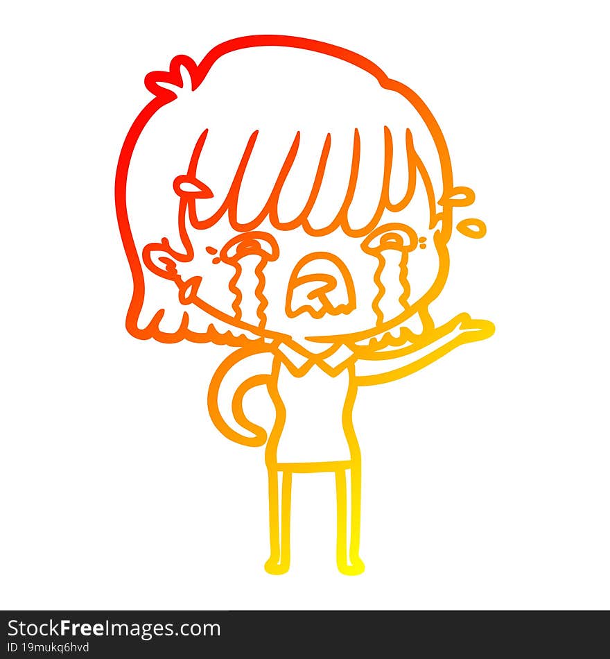 warm gradient line drawing cartoon girl crying