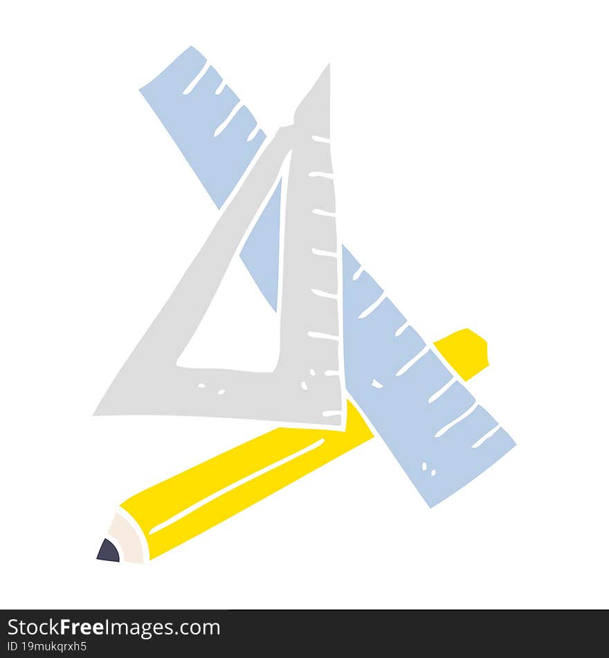 flat color illustration of pencil and ruler. flat color illustration of pencil and ruler