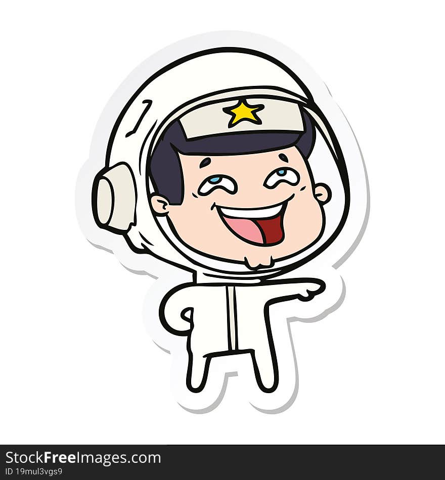 sticker of a cartoon laughing astronaut