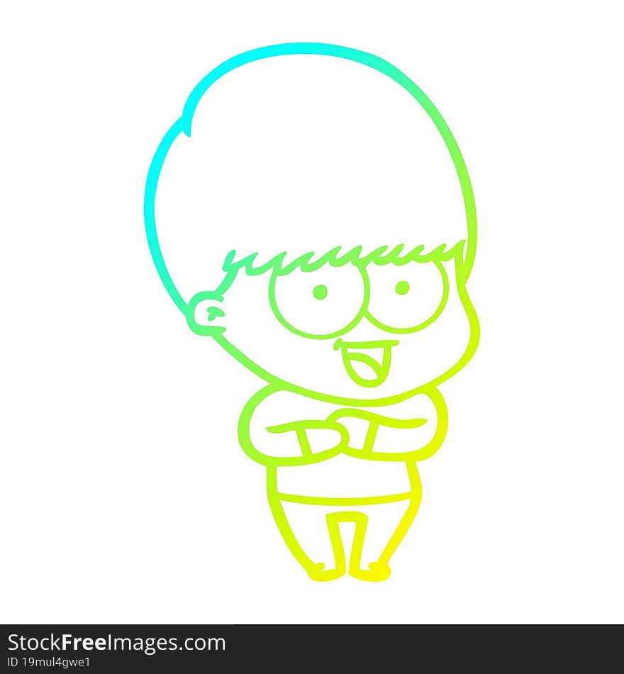 cold gradient line drawing happy cartoon boy