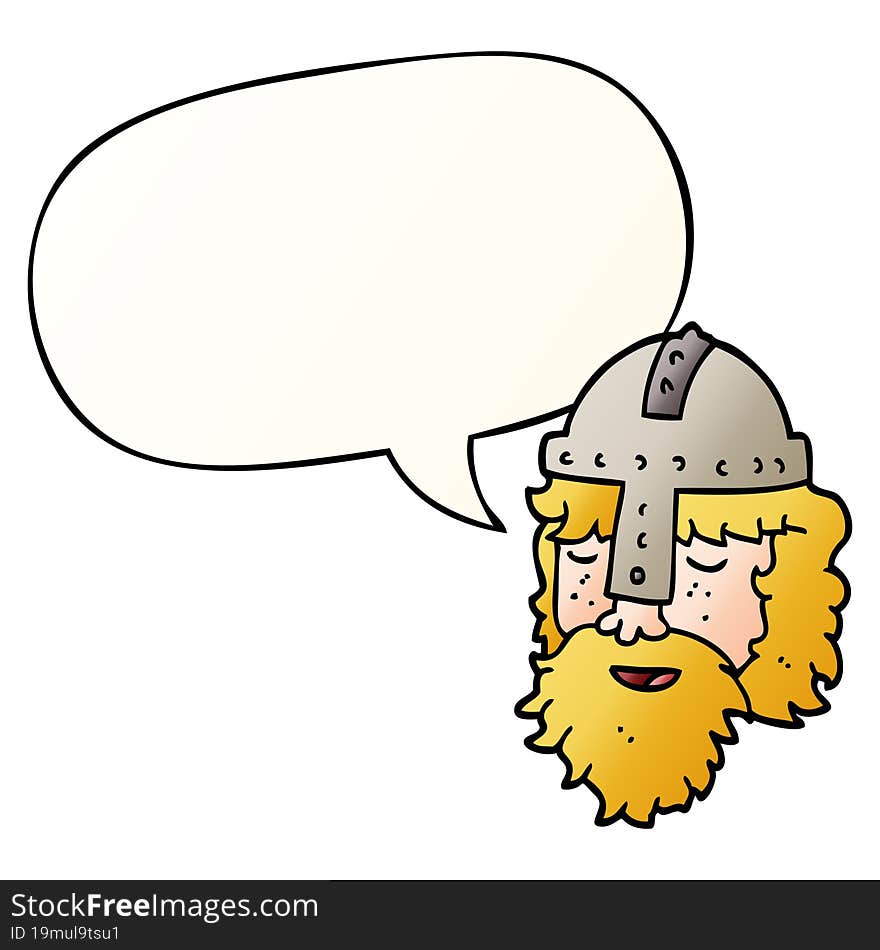 cartoon viking face and speech bubble in smooth gradient style