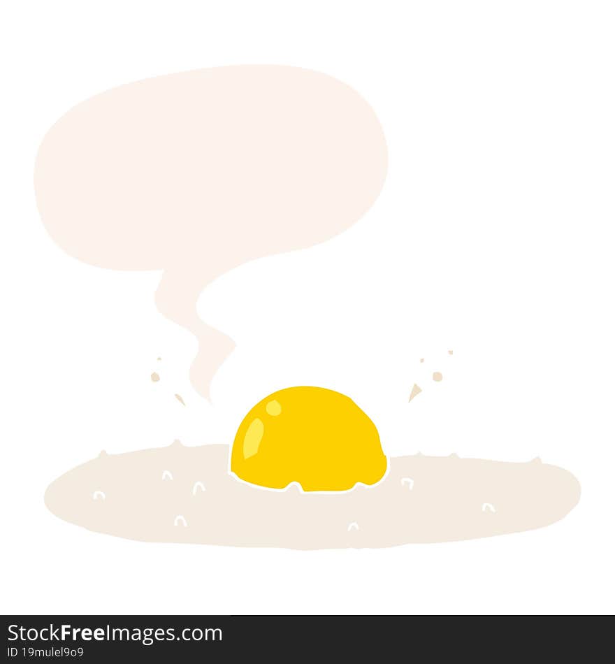 cartoon fried egg with speech bubble in retro style