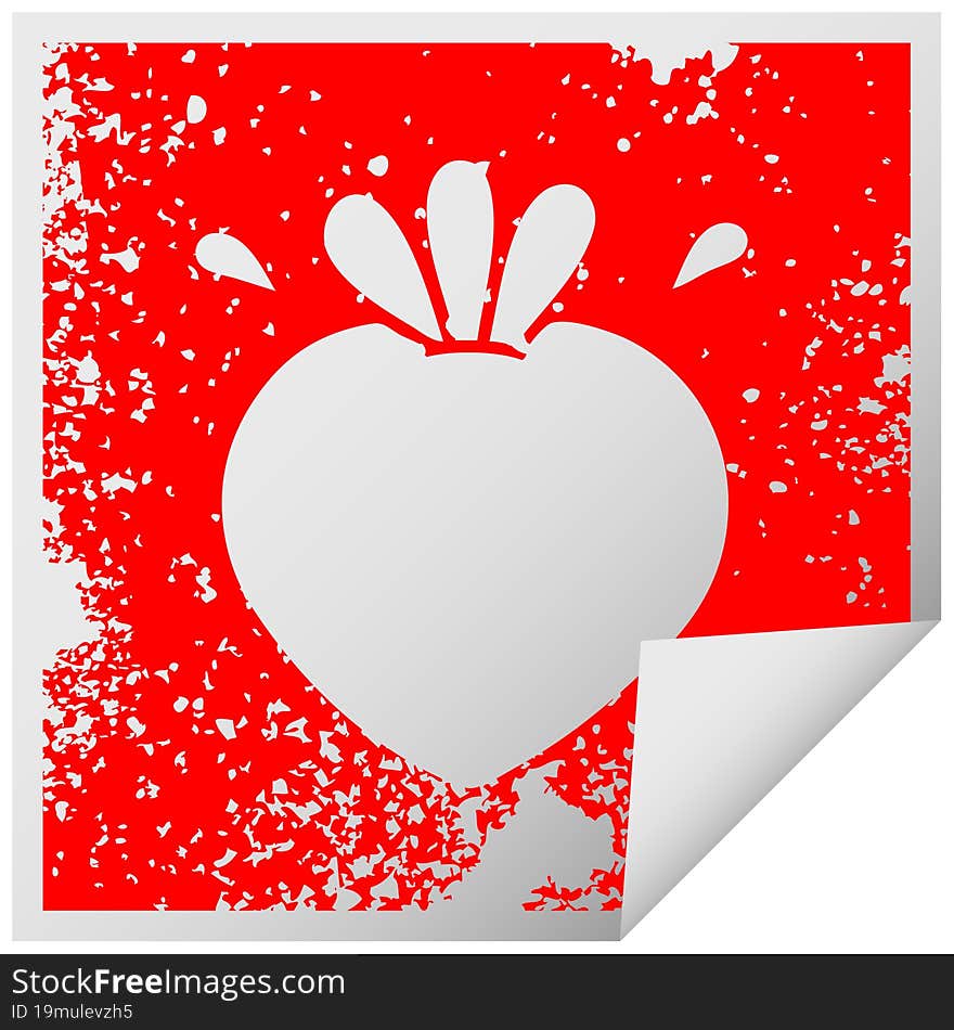 distressed square peeling sticker symbol of a strawberry