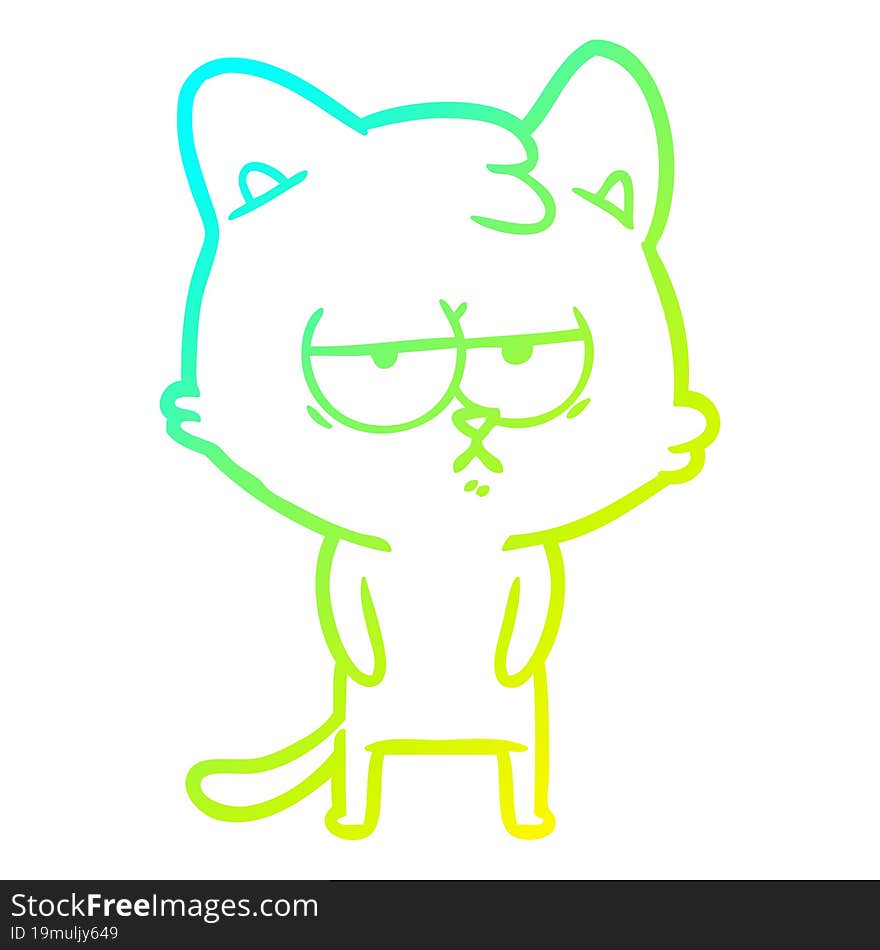 Cold Gradient Line Drawing Bored Cartoon Cat