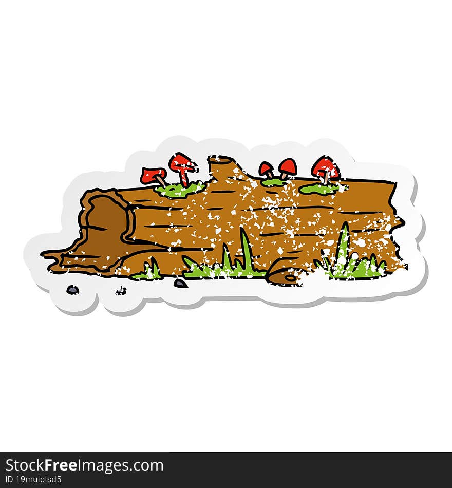 distressed sticker cartoon doodle of a tree log