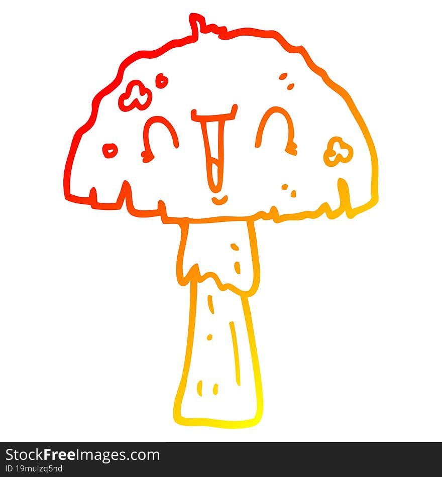 warm gradient line drawing of a cartoon mushroom