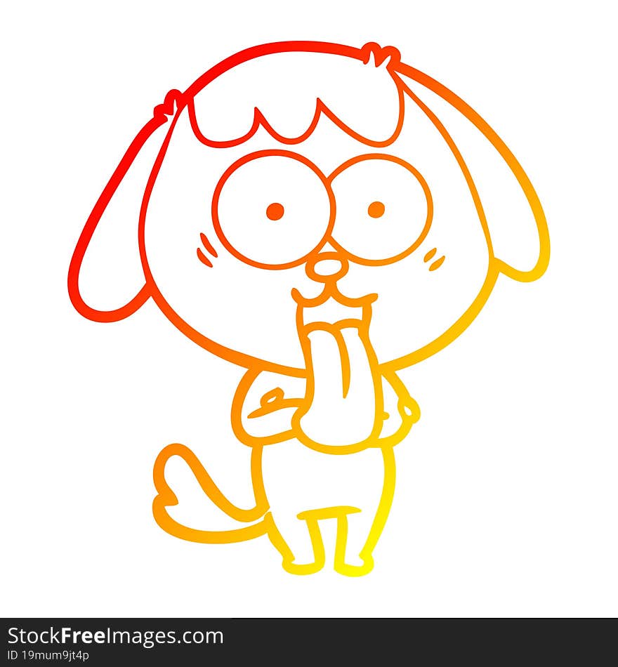 warm gradient line drawing of a cute cartoon dog