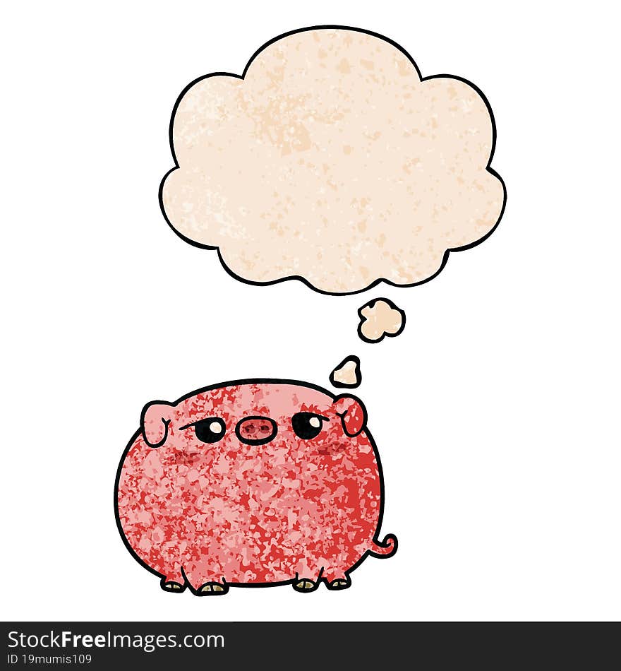 cute cartoon pig and thought bubble in grunge texture pattern style