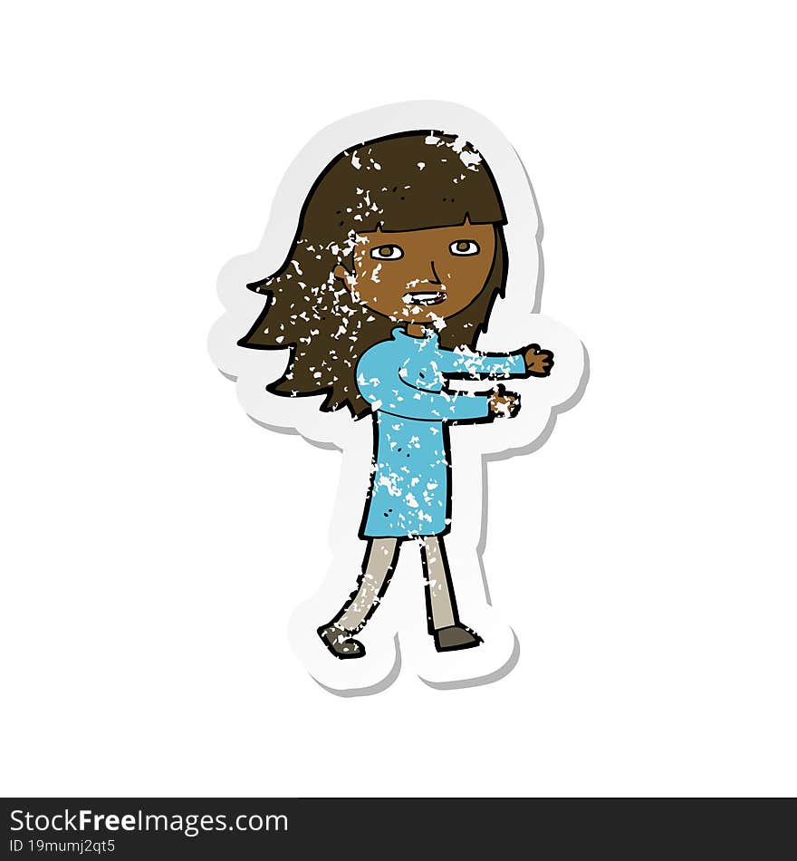 Retro Distressed Sticker Of A Cartoon Happy Girl