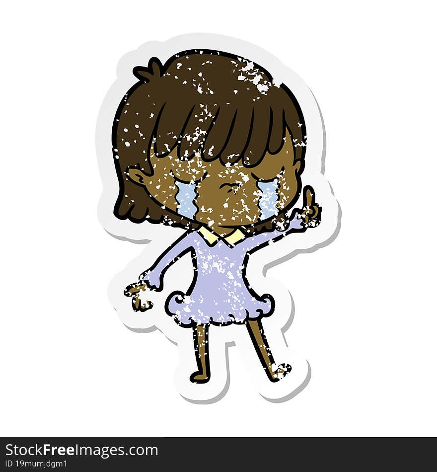 distressed sticker of a cartoon woman crying