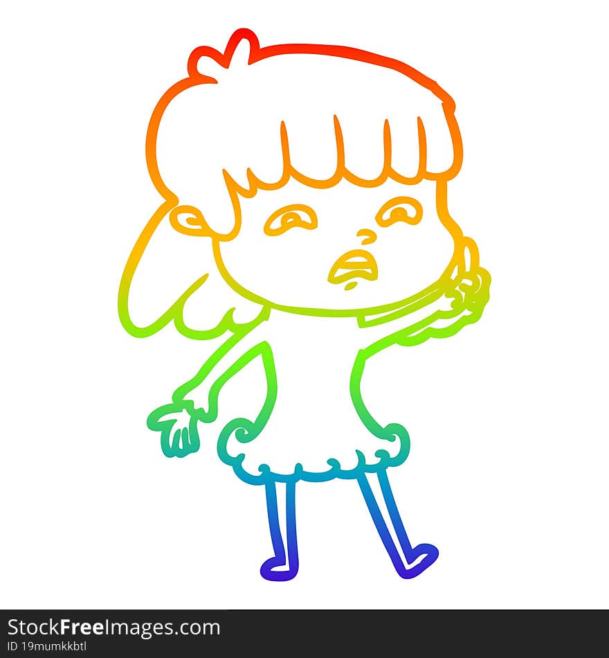 rainbow gradient line drawing cartoon worried woman