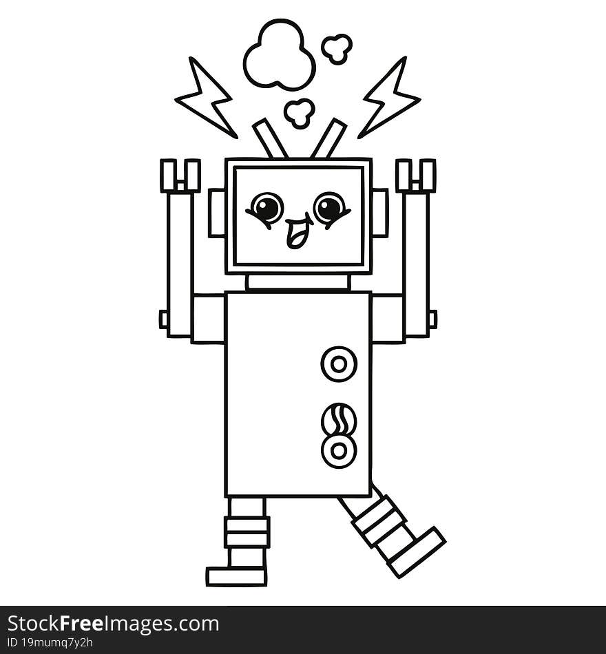 line drawing cartoon of a happy robot