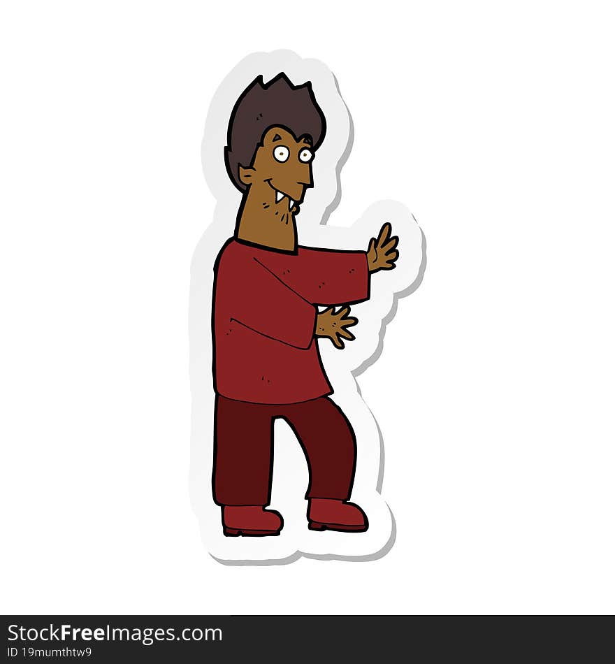 sticker of a cartoon vampire waving hands