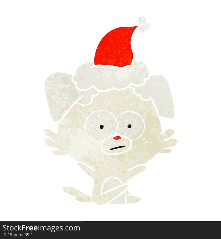 nervous dog retro cartoon of a wearing santa hat