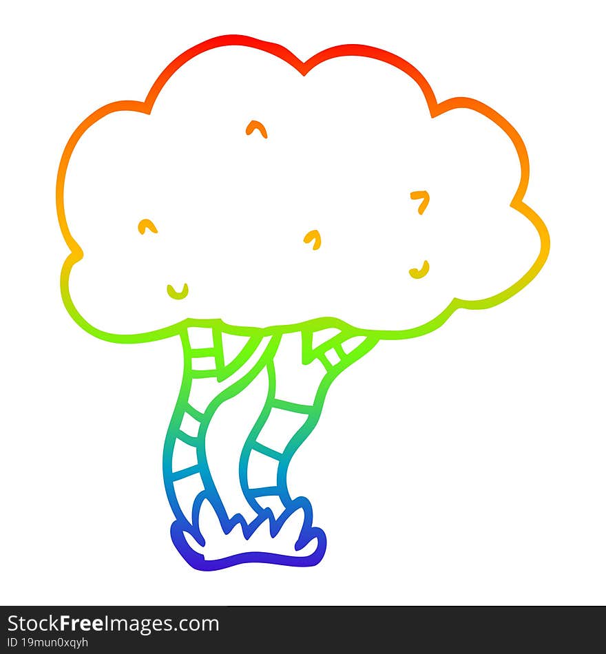 Rainbow Gradient Line Drawing Cartoon Tree