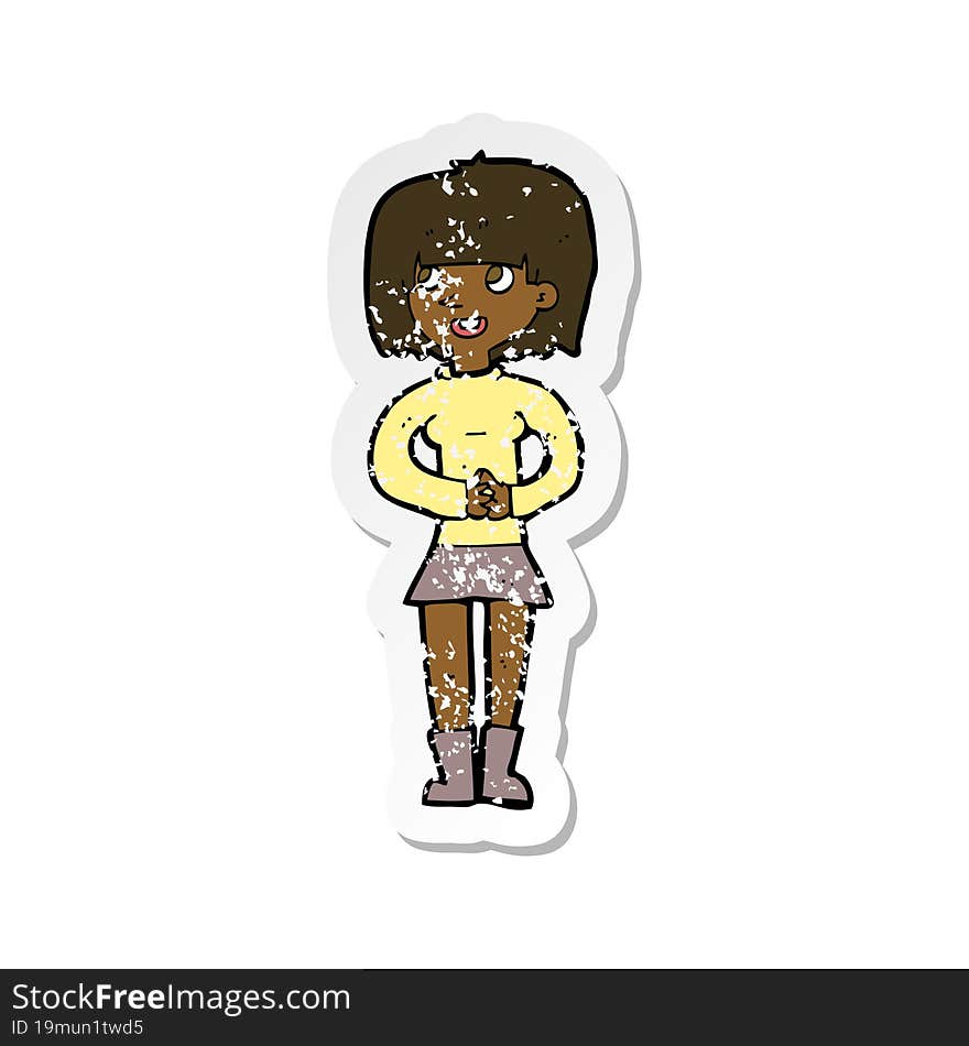 retro distressed sticker of a cartoon friendly woman