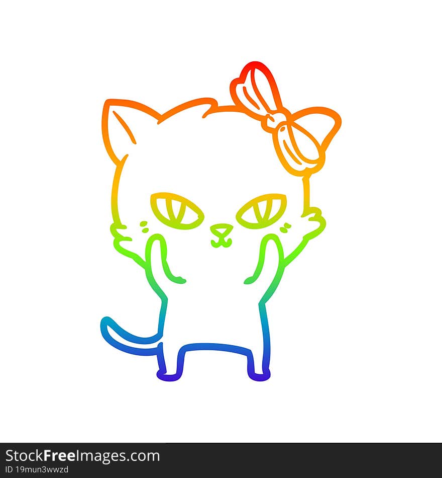 rainbow gradient line drawing of a cute cartoon cat