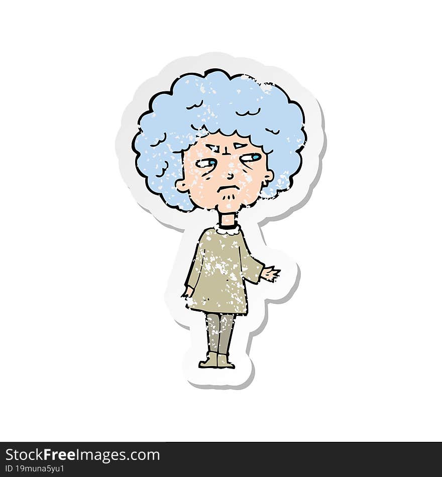 retro distressed sticker of a cartoon old lady