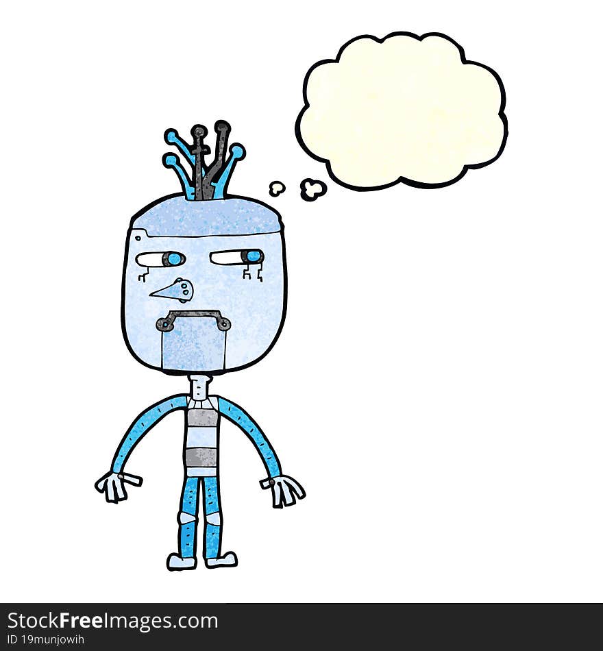 funny cartoon robot with thought bubble