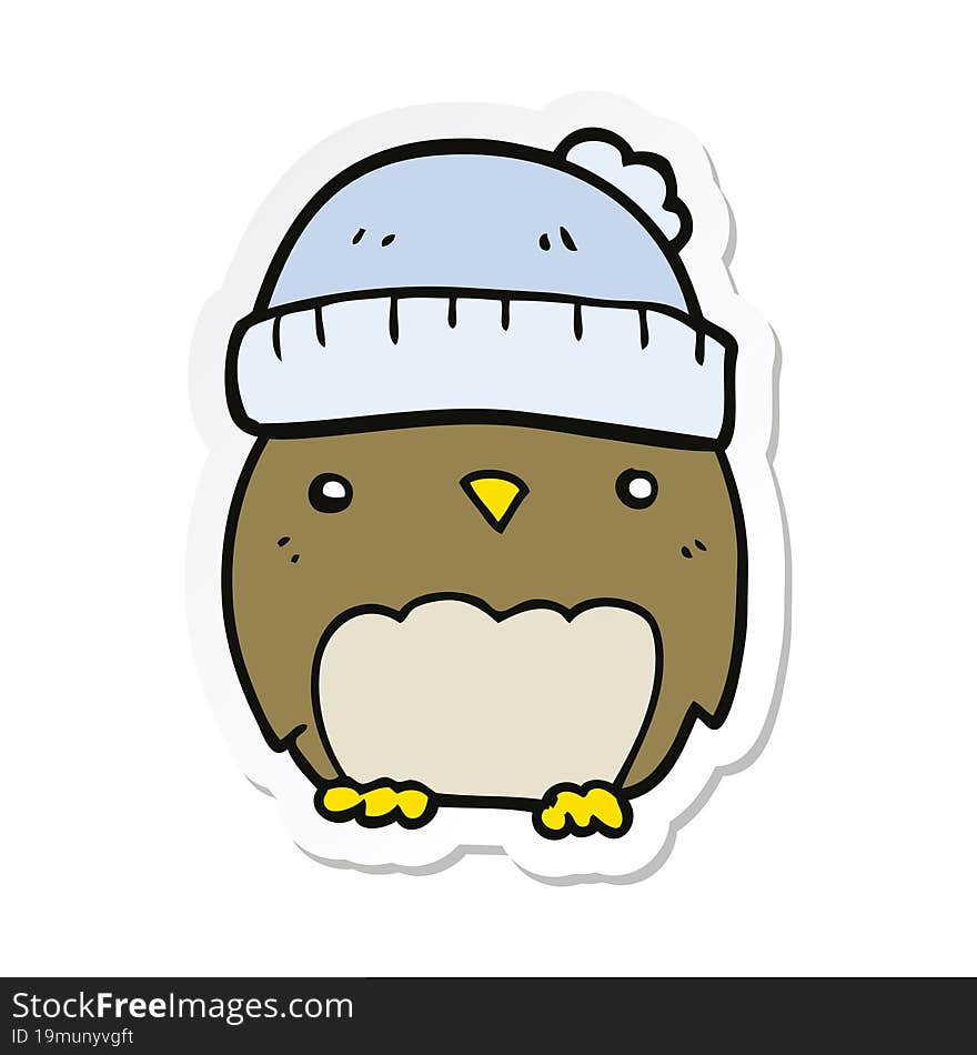 Sticker Of A Cute Cartoon Owl In Hat