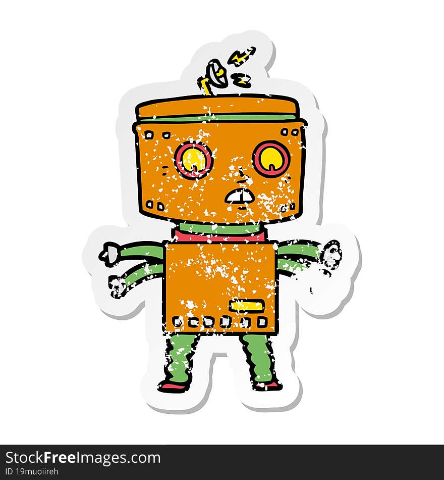 distressed sticker of a cartoon robot