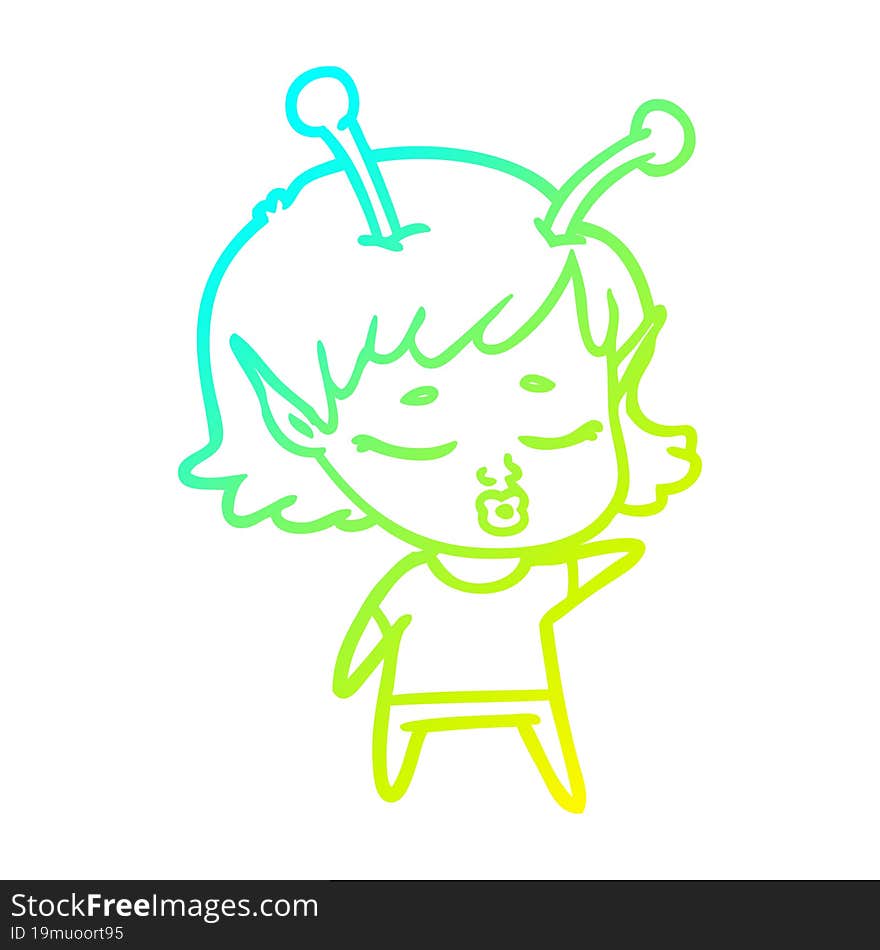 cold gradient line drawing cute alien girl cartoon