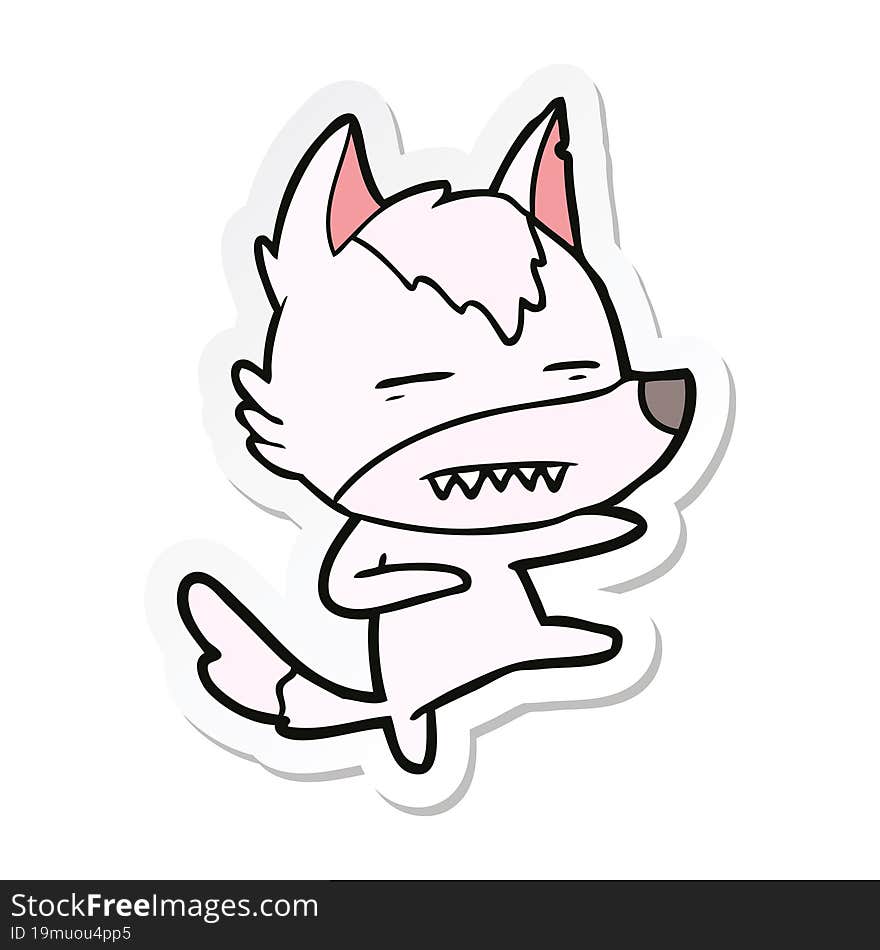 sticker of a cartoon wolf kicking