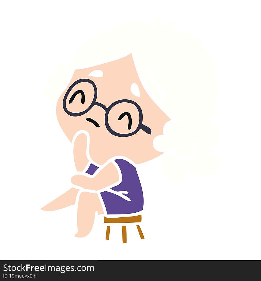 cartoon illustration of a cute kawaii lady thinking. cartoon illustration of a cute kawaii lady thinking