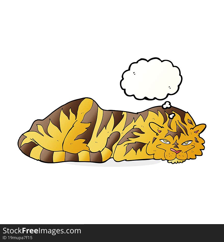 Cartoon Resting Tiger With Thought Bubble