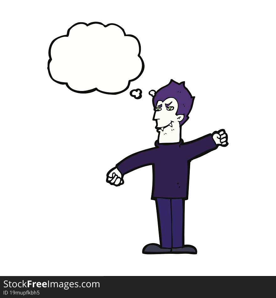 cartoon vampire man with thought bubble