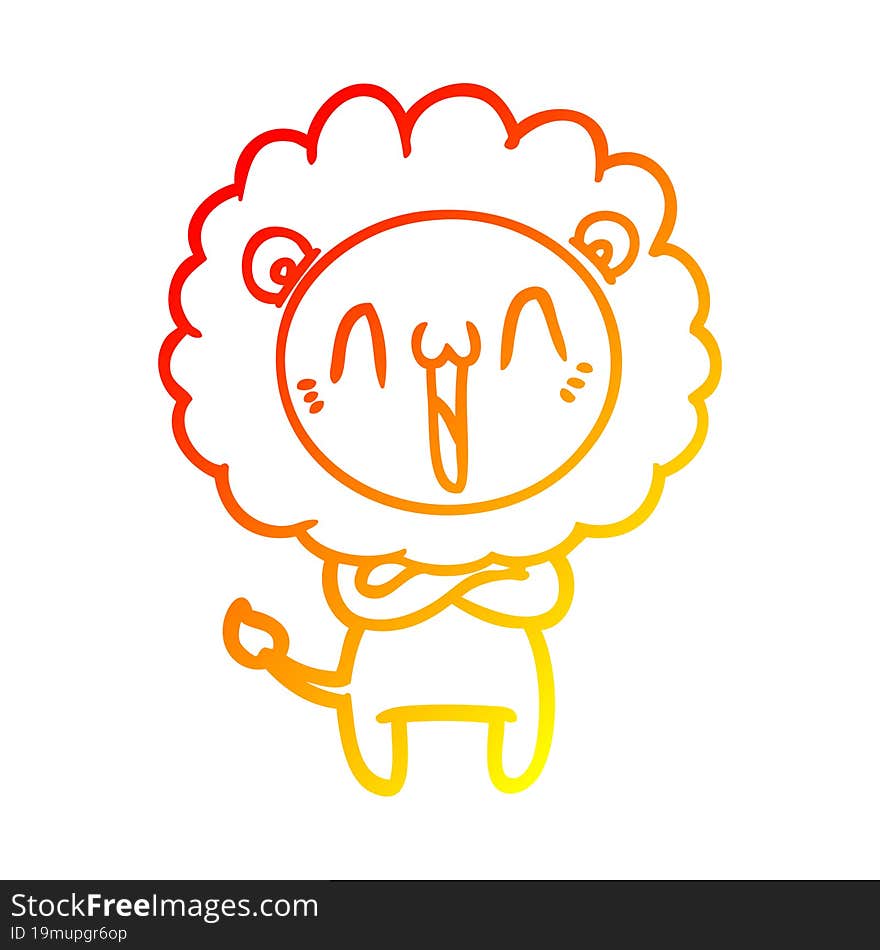 warm gradient line drawing happy cartoon lion