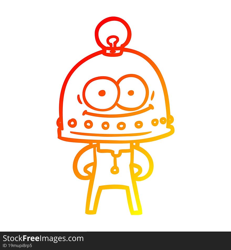 warm gradient line drawing of a happy carton robot with light bulb