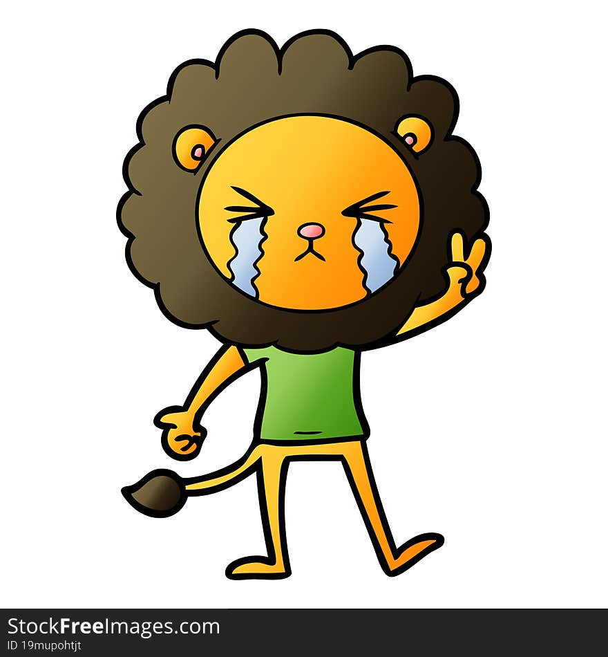 cartoon crying lion giving peace sign. cartoon crying lion giving peace sign