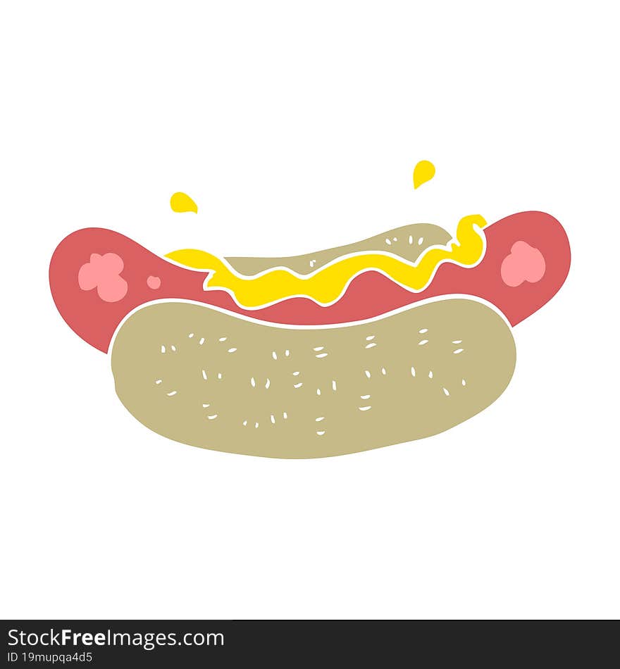 flat color illustration of a cartoon hotdog