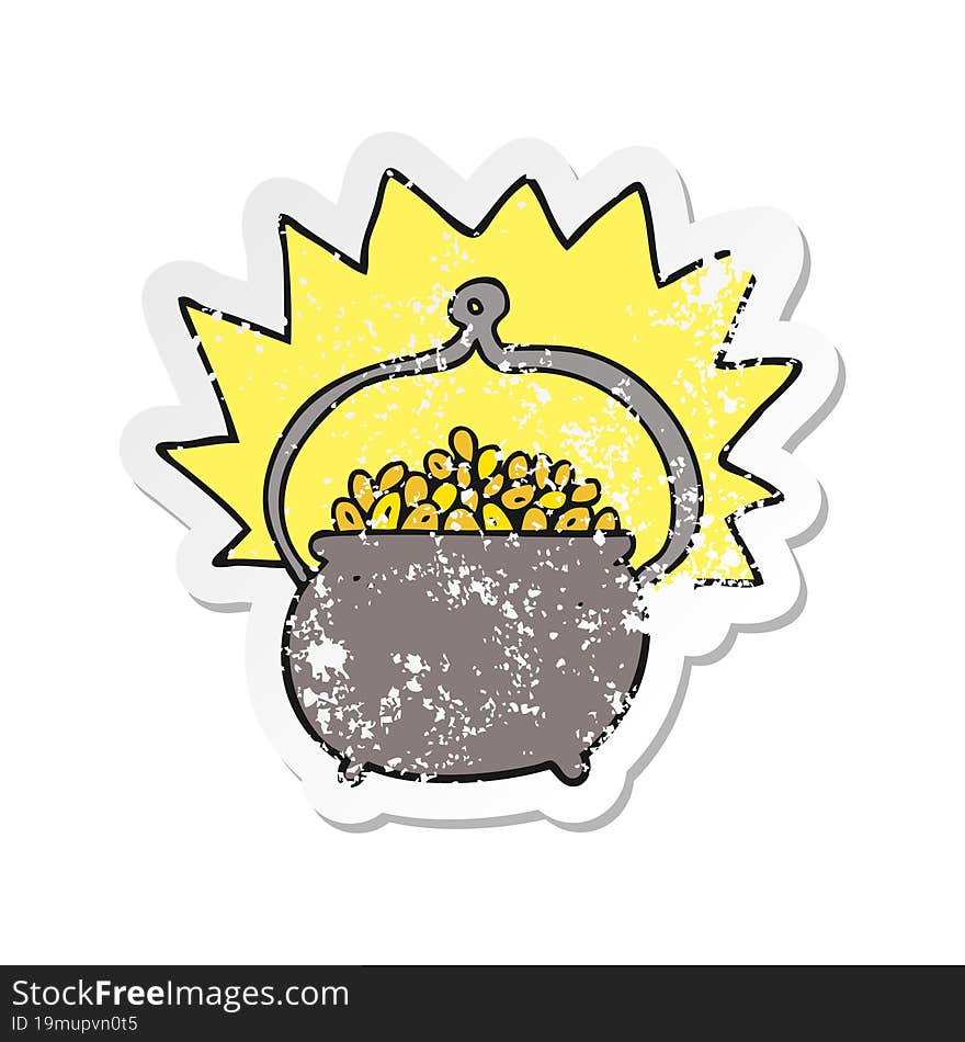 retro distressed sticker of a cartoon pot of gold