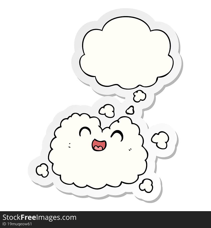 cartoon happy smoke cloud and thought bubble as a printed sticker