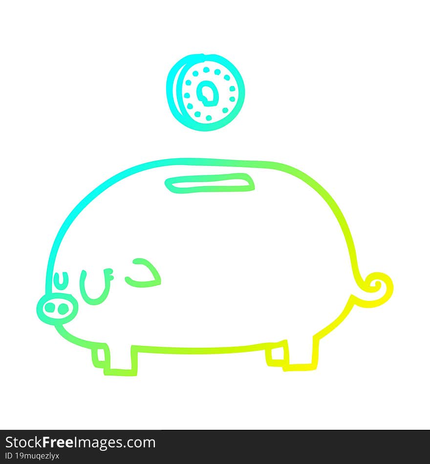 cold gradient line drawing cartoon piggy bank