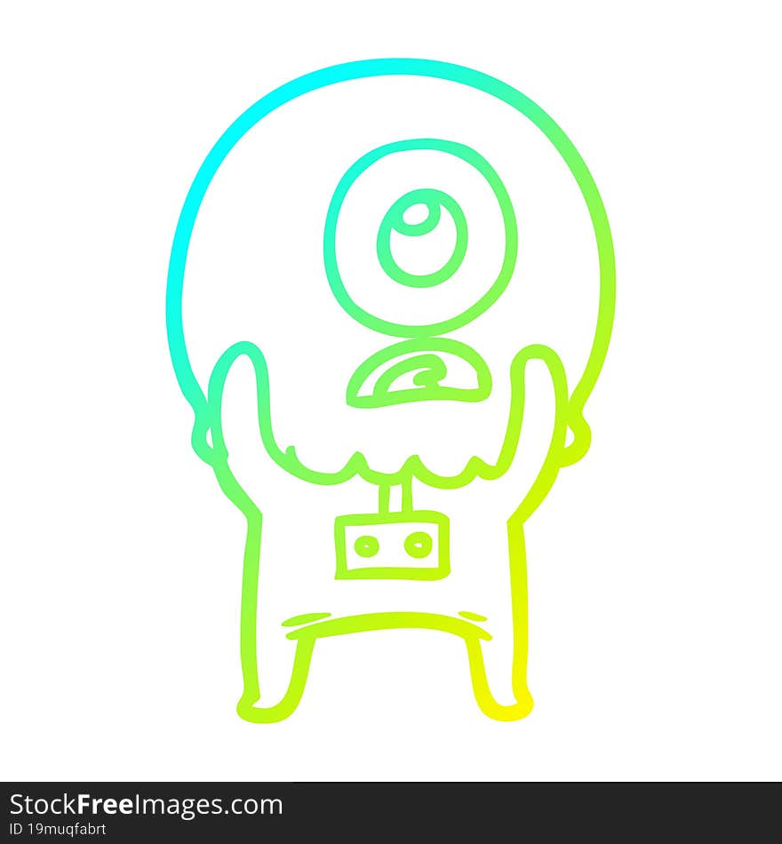 cold gradient line drawing of a cartoon cyclops alien spaceman