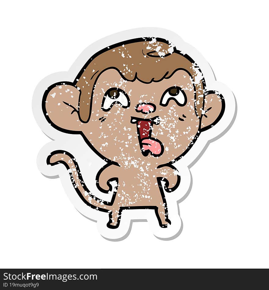 distressed sticker of a crazy cartoon monkey