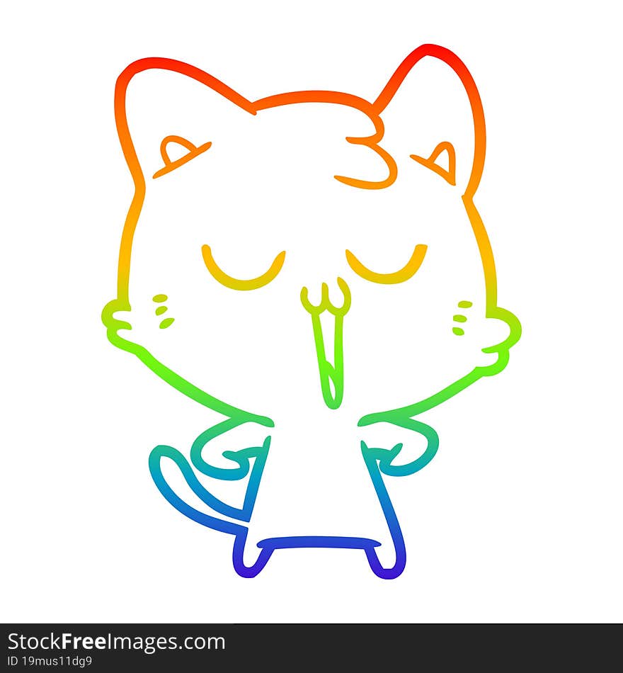 rainbow gradient line drawing cartoon cat singing