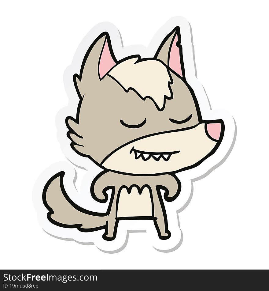 sticker of a friendly cartoon wolf