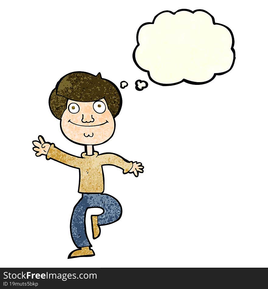 cartoon dancing man with thought bubble