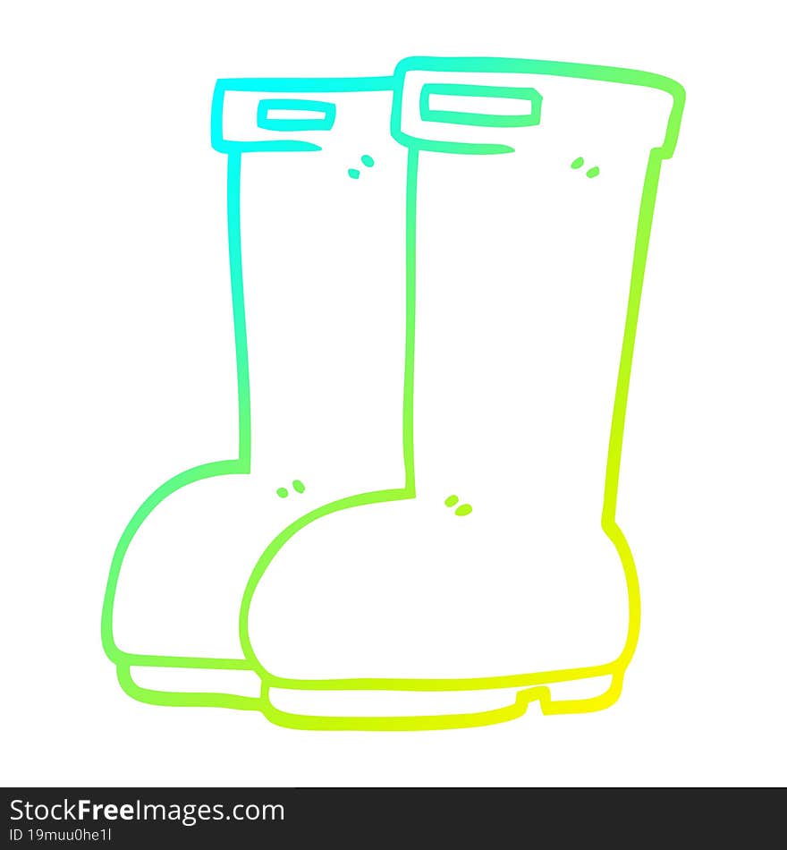 cold gradient line drawing of a cartoon red wellies