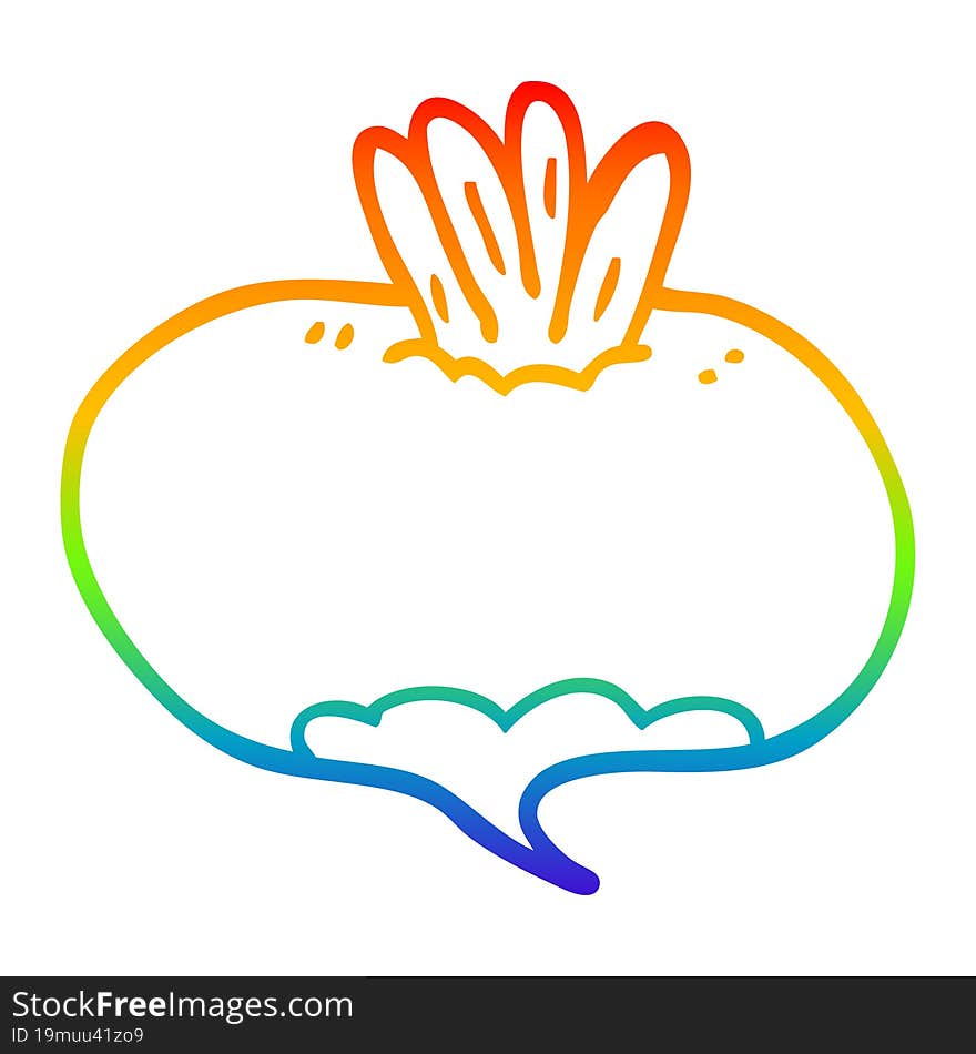 rainbow gradient line drawing of a cartoon turnip