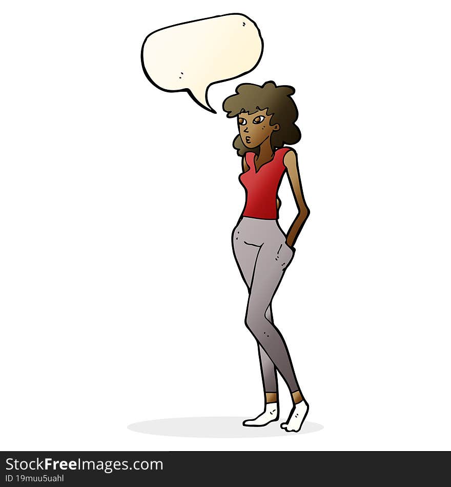 cartoon pretty woman  with speech bubble