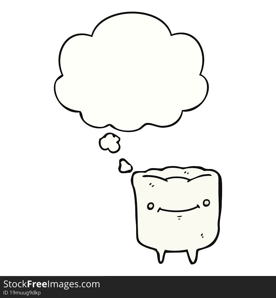 cartoon happy tooth and thought bubble