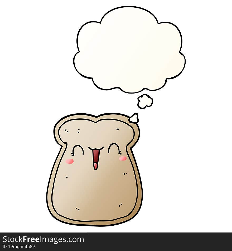 Cute Cartoon Slice Of Toast And Thought Bubble In Smooth Gradient Style