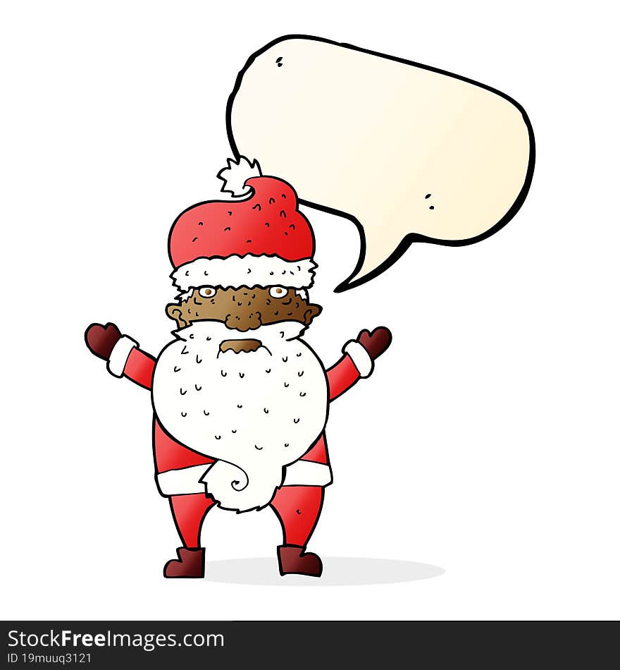 cartoon grumpy santa with speech bubble